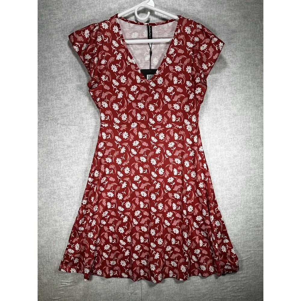 NWT Womens Just Fashion Now red floral dress sz Small Jersey Cap Sleeve